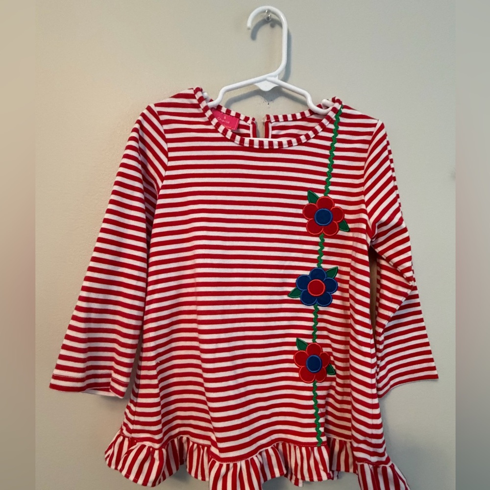 Claire and Charlie Red Striped Flower Top